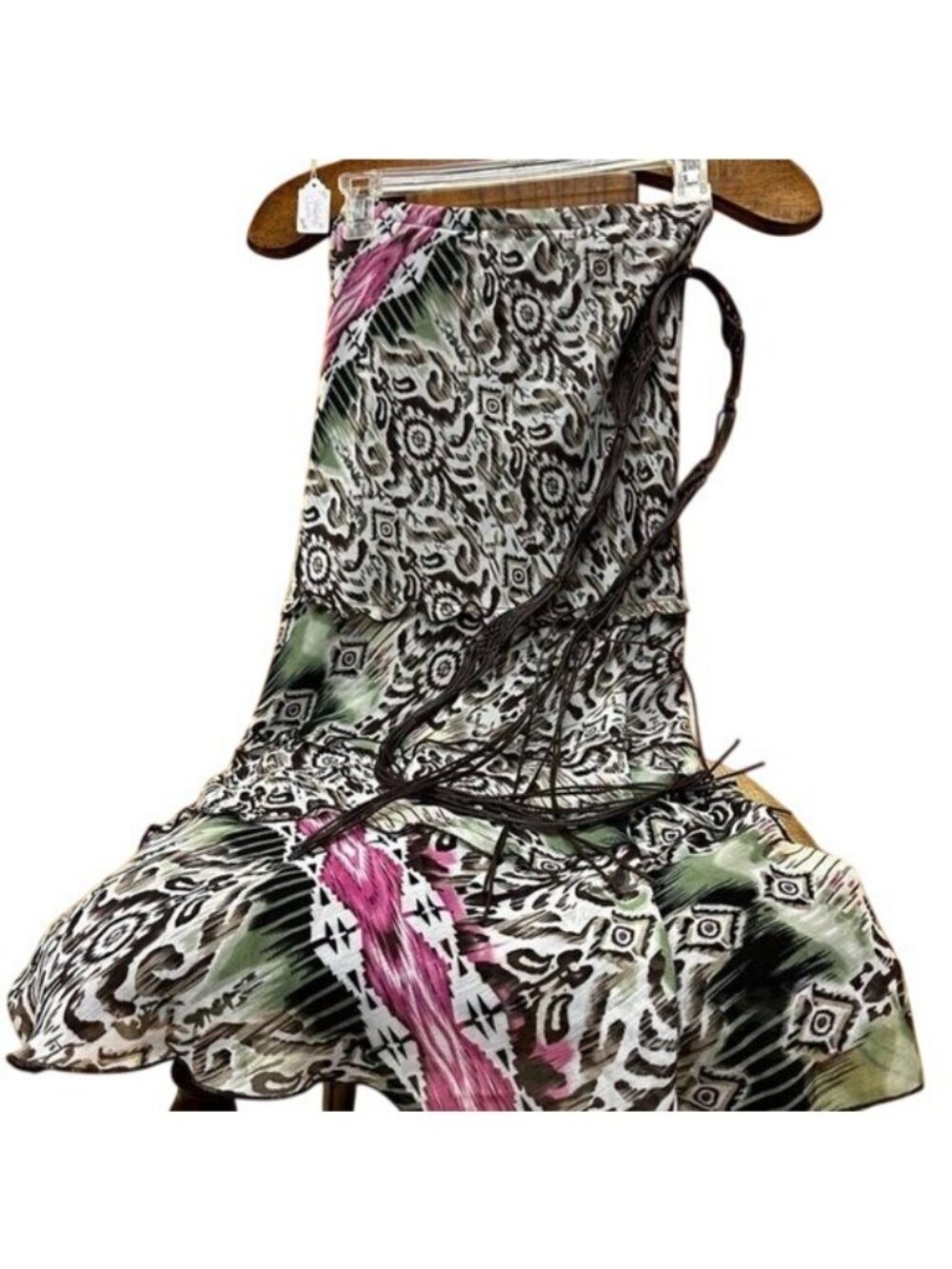 Dress Barn Retro Y2K Bohemian Midi Skirt Black, White & Vibrant Pinks & Greens